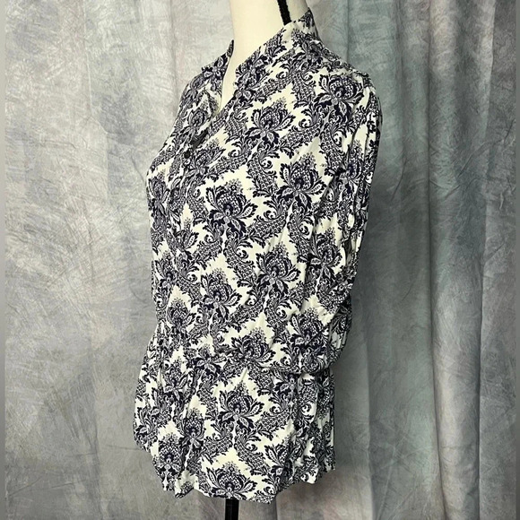 Bench Dolman Sleeve Elastic Waist Peplum Blue & White Toile Blouse - Medium - Picture 3 of 7